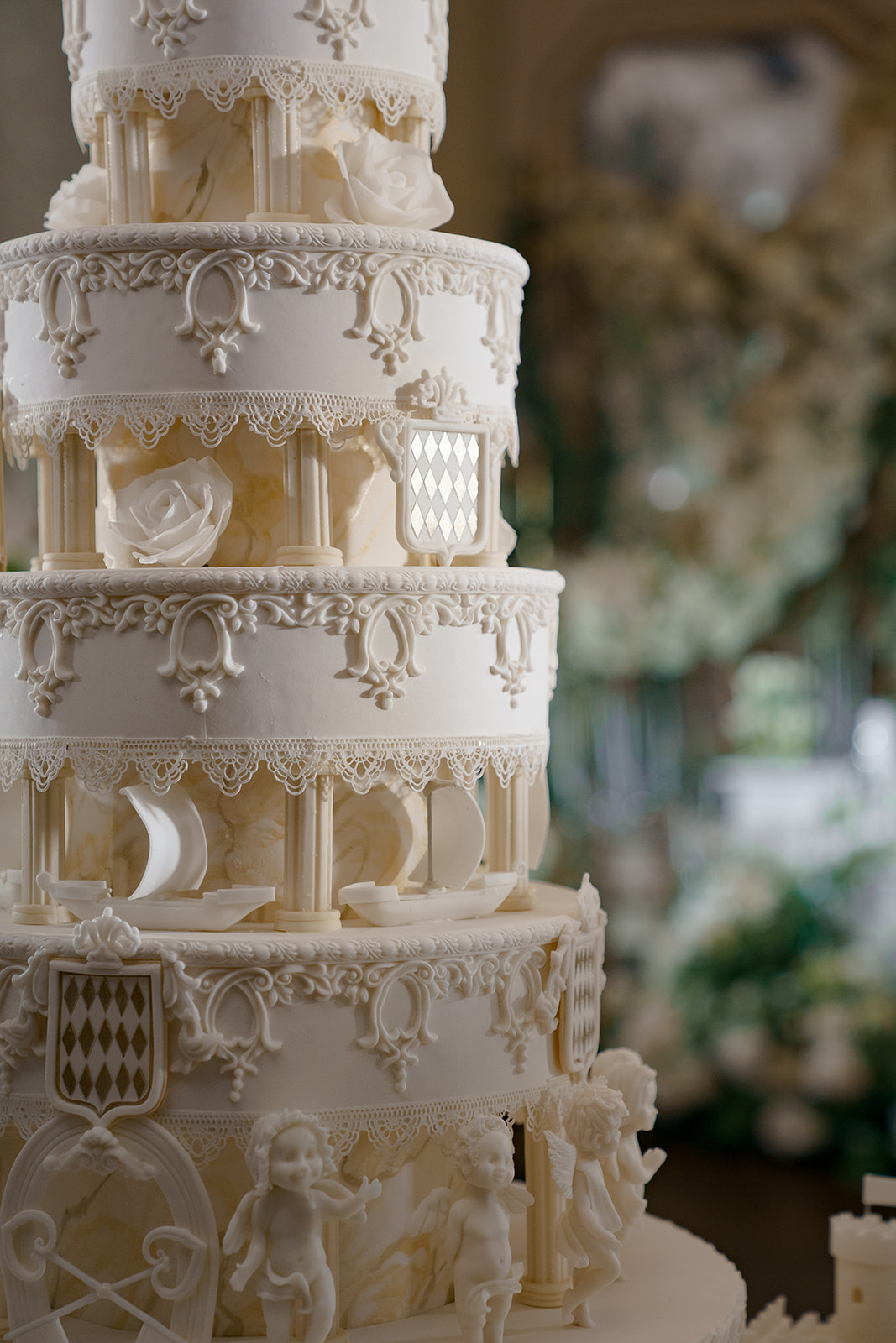 close up of white wedding cake