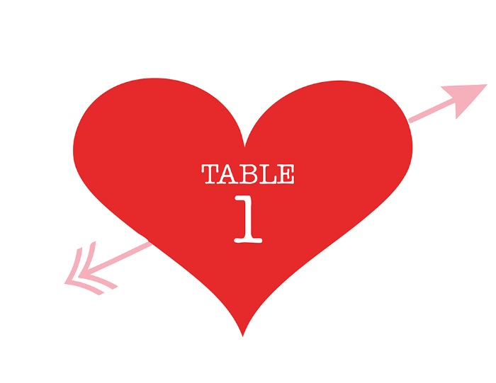 Heart and Arrow Free Printable Table Number