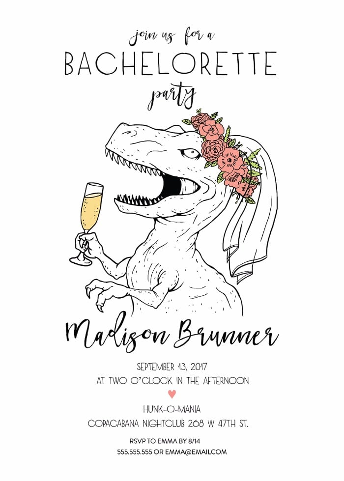 Free Printable Dinosaur Bachelorette Party Invite