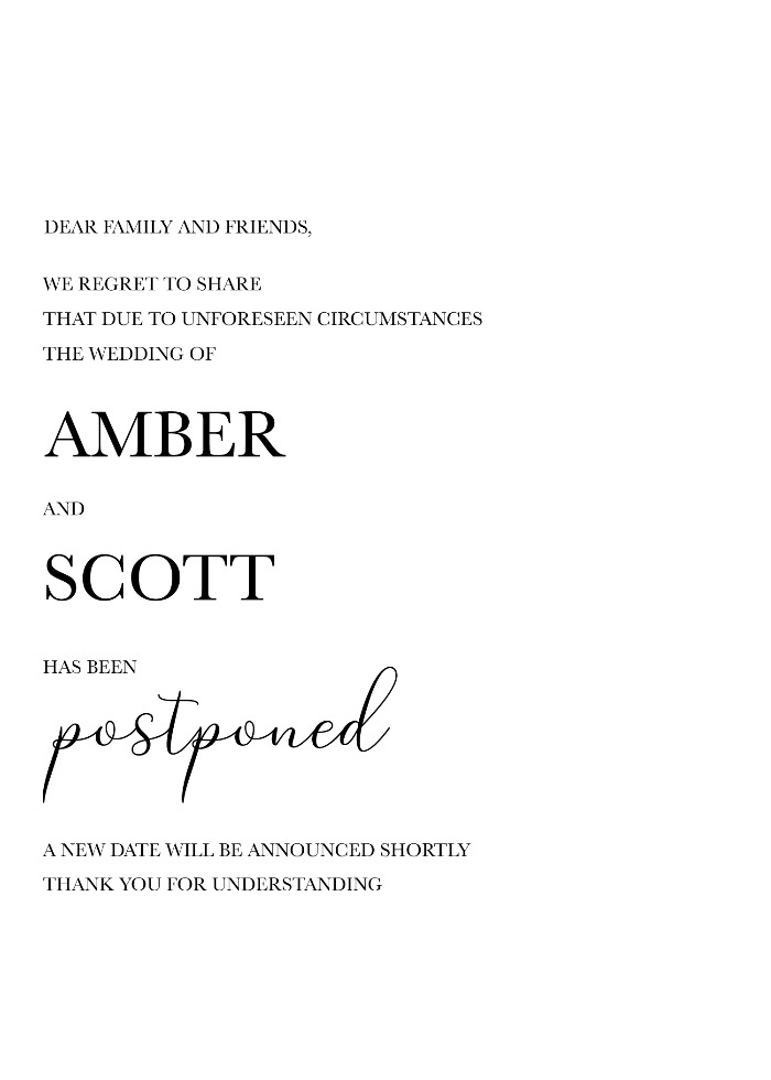 Printable Wedding Postponement