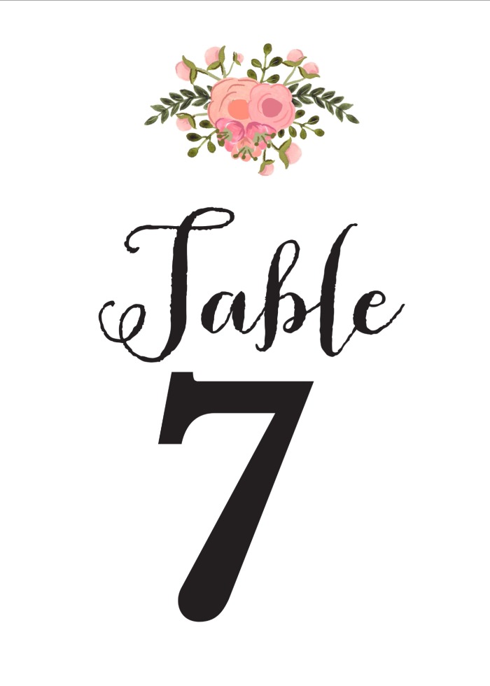 Romantic Blush Free Table Numbers