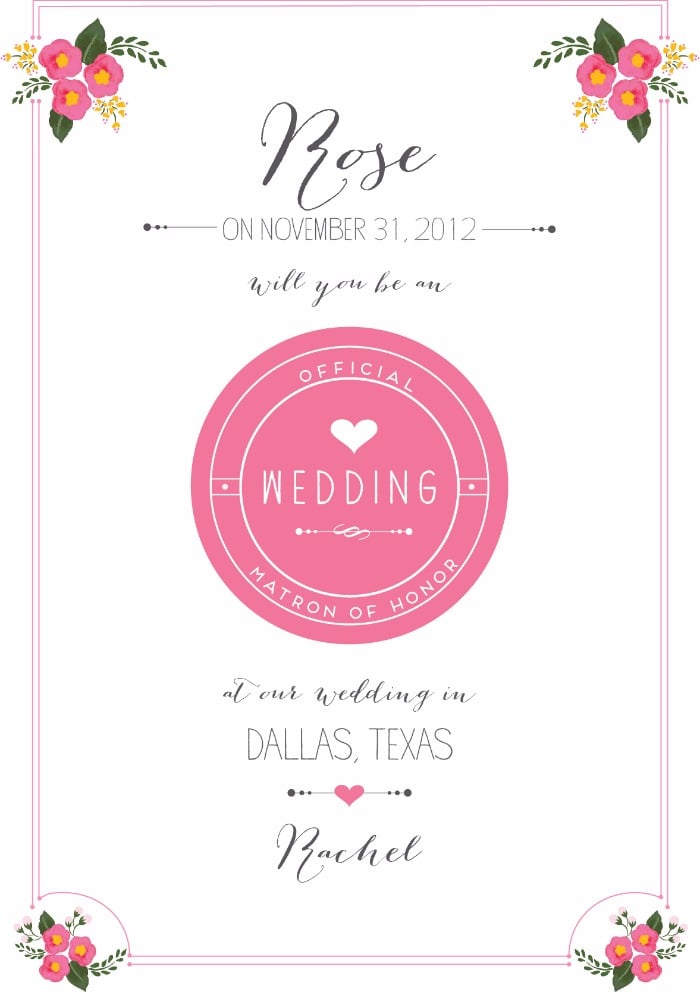 Will You Be My Bridesmaid Free Printable Cards