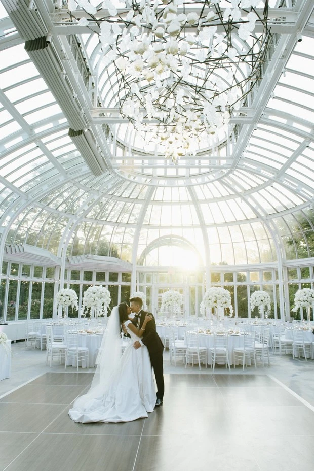 glass house white wedding inspiration
